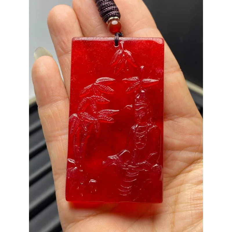 

Certified Natural Perfect High IceRed Jade Jadeite GuanYin Pendant&Necklace Bamboo Forest Guanyin