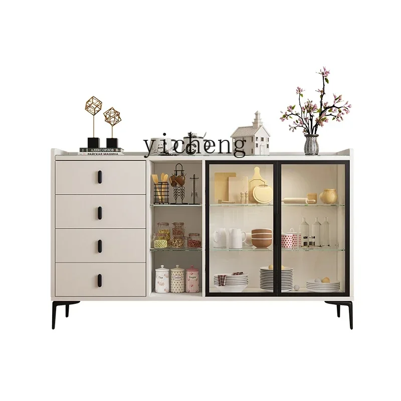 

light luxury modern simple household tea cabinet glass storage locker against the wall living room side cabinet