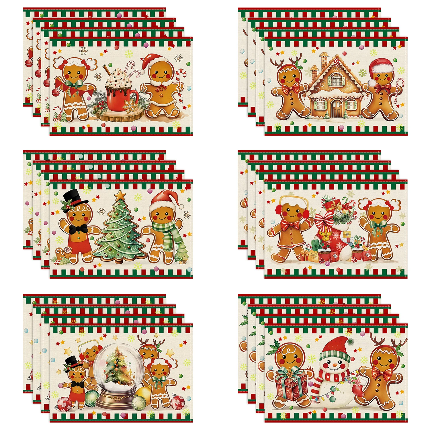 1/4/6 Stück süße Lebkuchenmann-Weihnachtsmatte, Weihnachtsbaum-Schneemann-Schneeflocken-Matte, isolierte dekorative Tischmatte