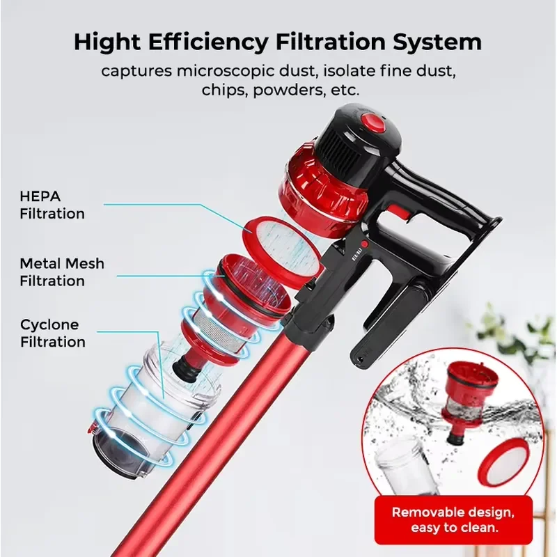 Bagless Cyclone Intelligent Cordless BLDC Stick Vacuum Cleaner with High Suction Power for Home
