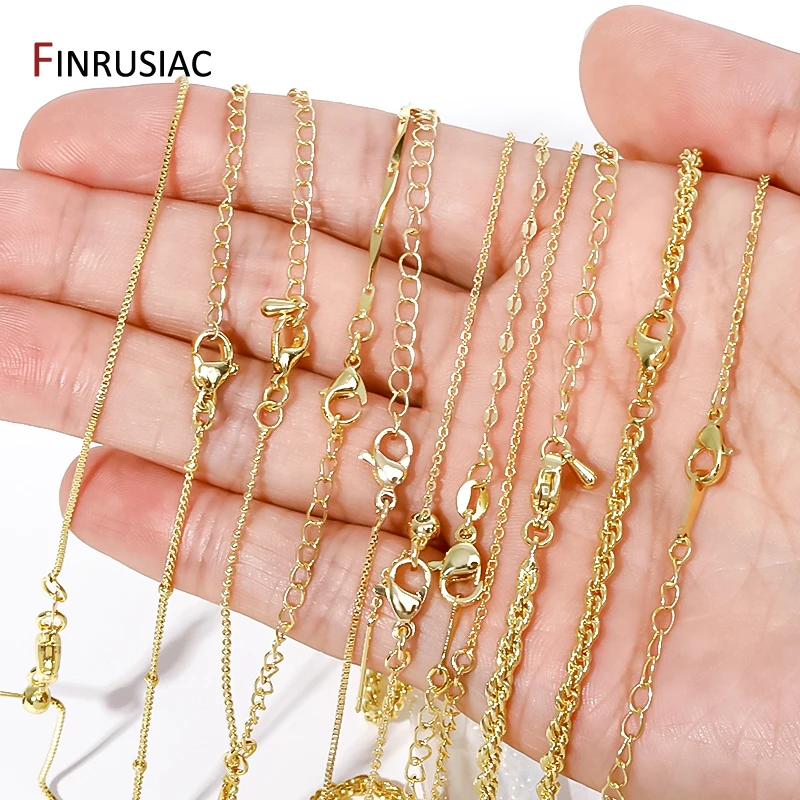 Multi Styles 18K Gold Plated Brass Thin Link Chain Bulk Necklace Chains For DIY Necklace Jewelry Making Supplies Wholesale