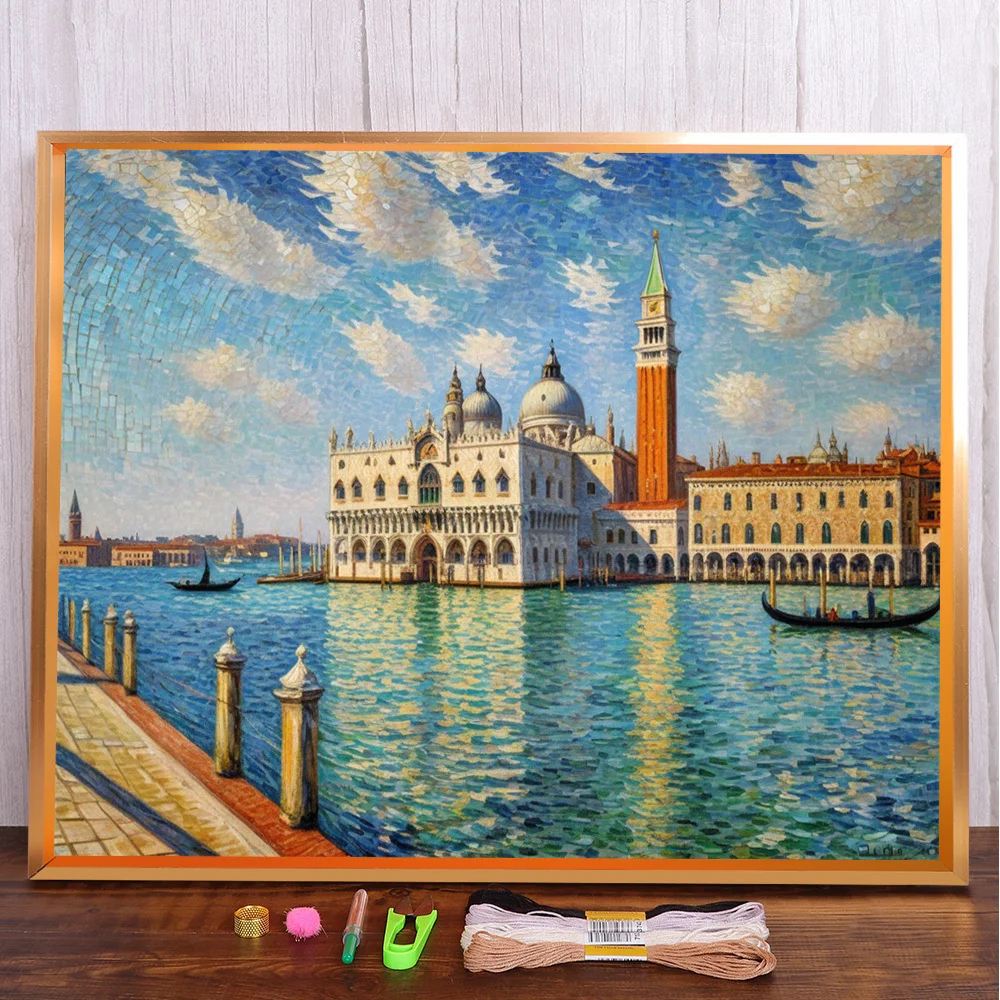 

Landscape Seaside City Printed Cross-Stitch DIY Embroidery Full Kit Hobby Sewing Craft Handicraft For Adults Home Decor Design