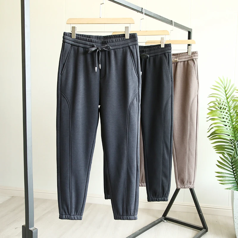 Ae Thiened Fce Lined 3D Tailored Men's Casual Trousers Faionable Urban Long Pants Autumn Winter Warm Cuffed Sweatpants