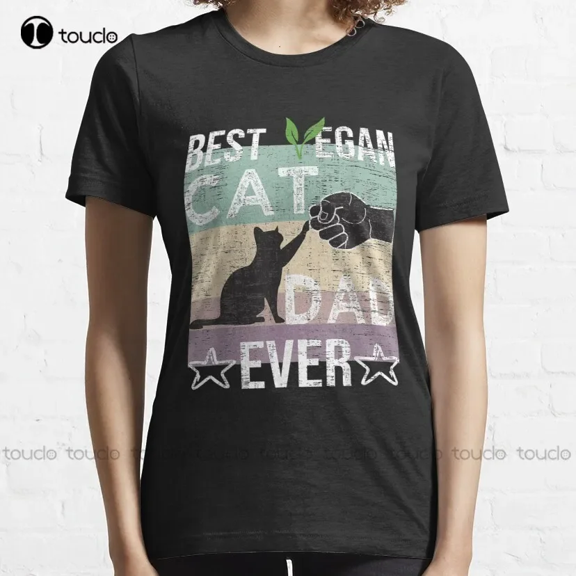 Best Vegan Cat Dad Ever Funny Cute Retro Vintage Active T-Shirt Birthday Boy Shirt Custom Aldult Teen Unisex Xs-5Xl New Cotton