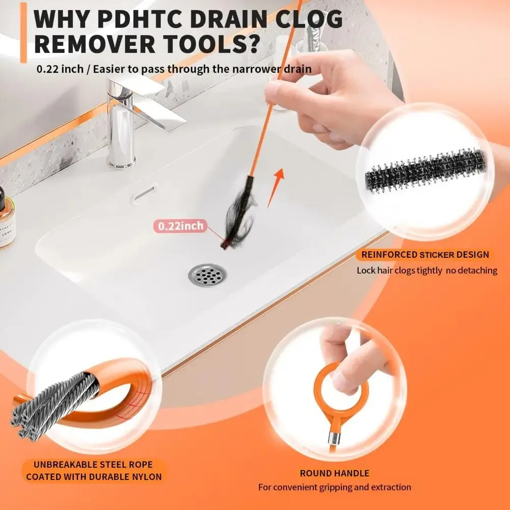 Ultra Long Stainless Steel Drain Pipe Cleaning Hook - Suitable For Bathroom Sink, Bathtub, And Shower Drain Pipes view 2