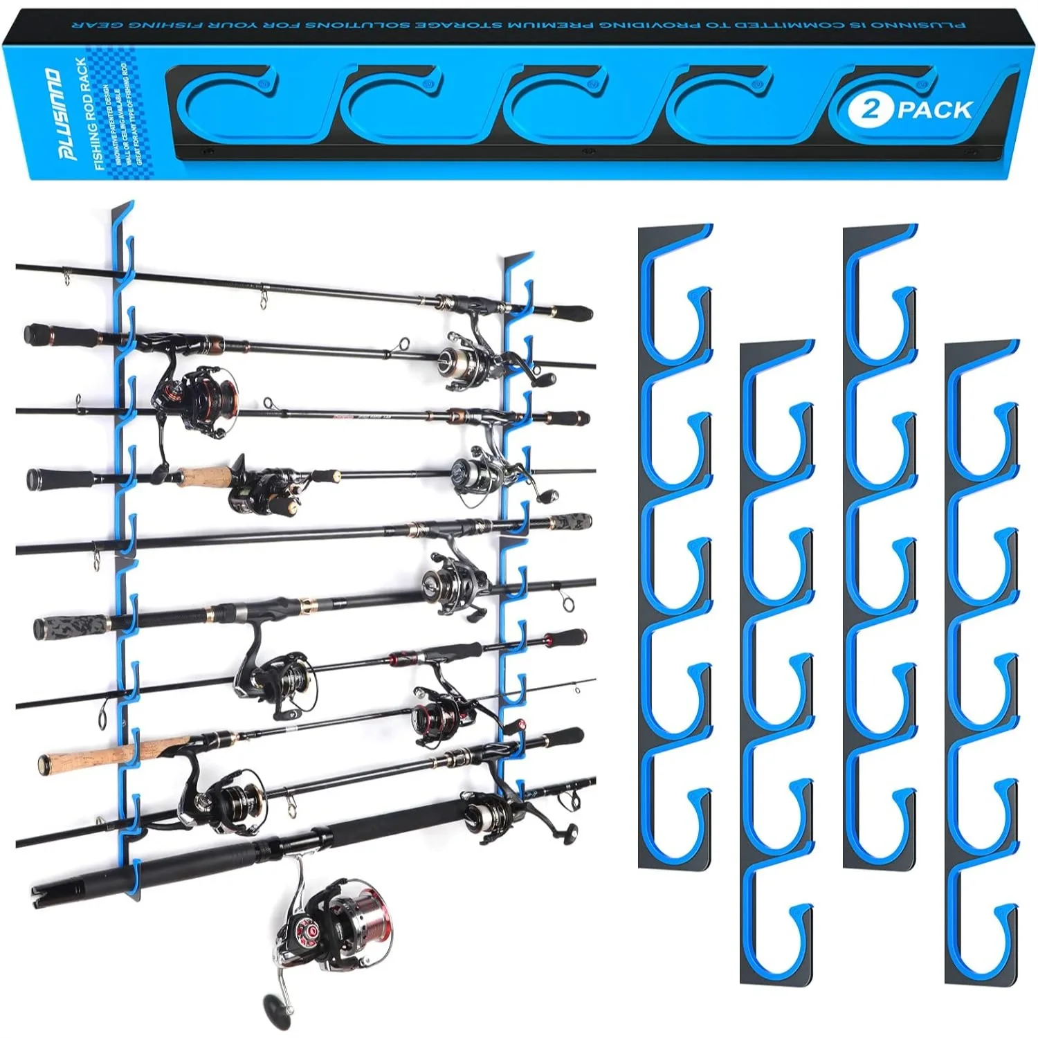 

Horizontal Fishing Rod Holder for Garage Wall Ceiling Mount, Holds 5/10/20 Rods or Combos, Aircraft Aluminum Fishing Rod Rack