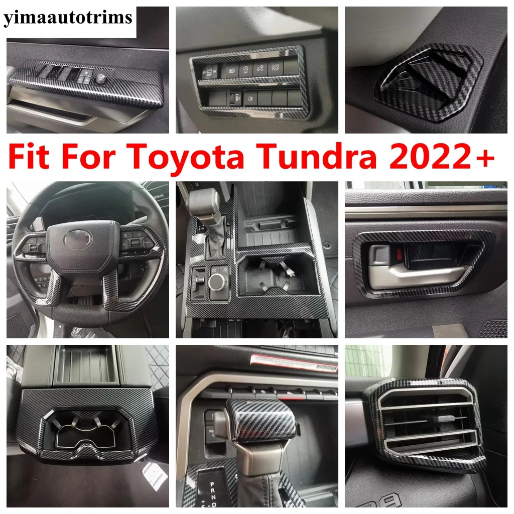 

Window Lift Head Light Steering Wheel Water Cup Panel Cover Trim For Toyota Tundra 2022 2023 Carbon Fiber Accessories Interior