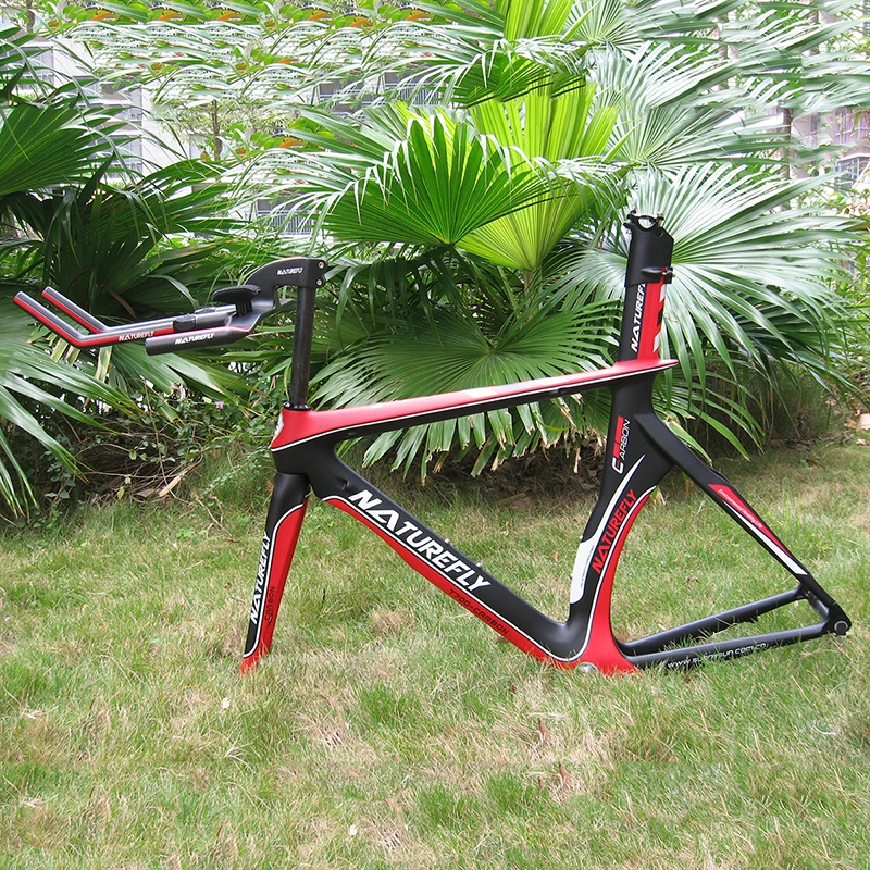 Red Carbon Time Trial Bicycle Frame Triathlon Cycle Frameset TT Road Bike Framet Aero TT Bar 700c