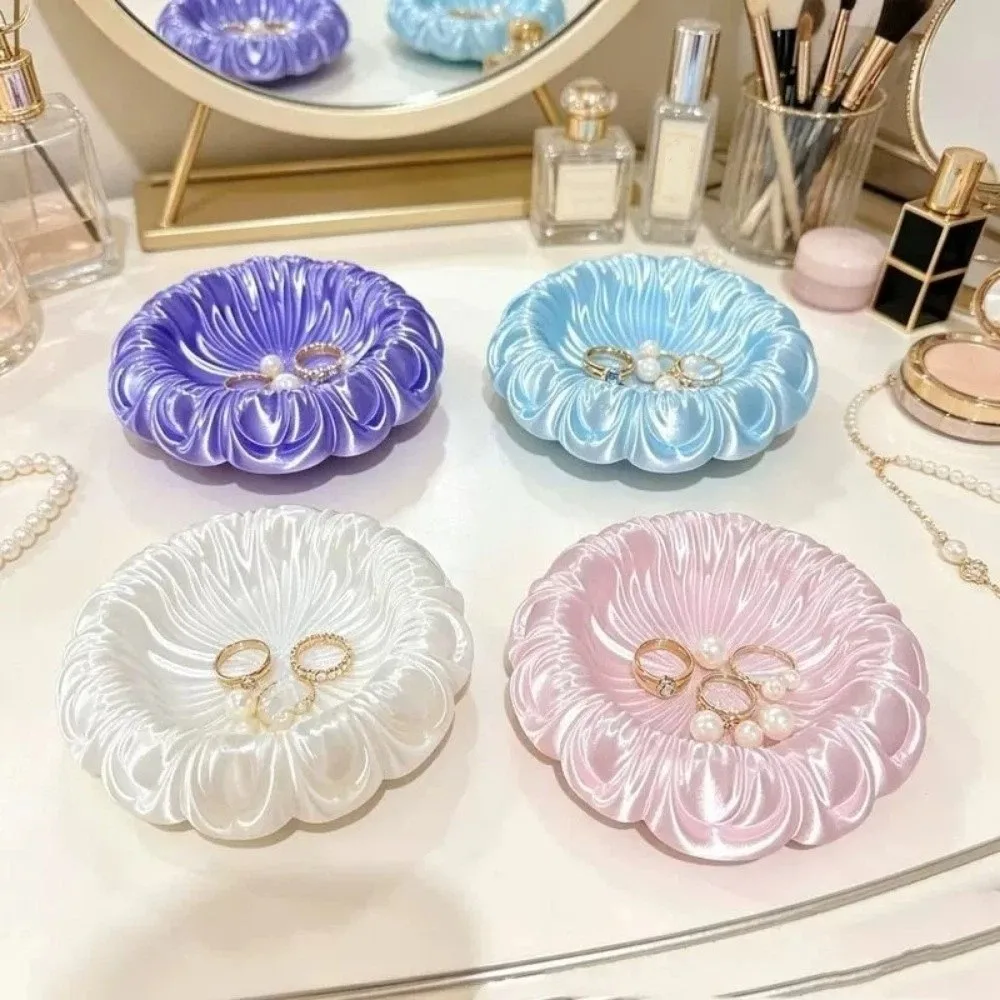 Table Ornaments 3D Printed Storage Tray Satin Stripe Flower Shaped Jewelry Organizer Light Luxury Jewelry Storage Box Cosmetic