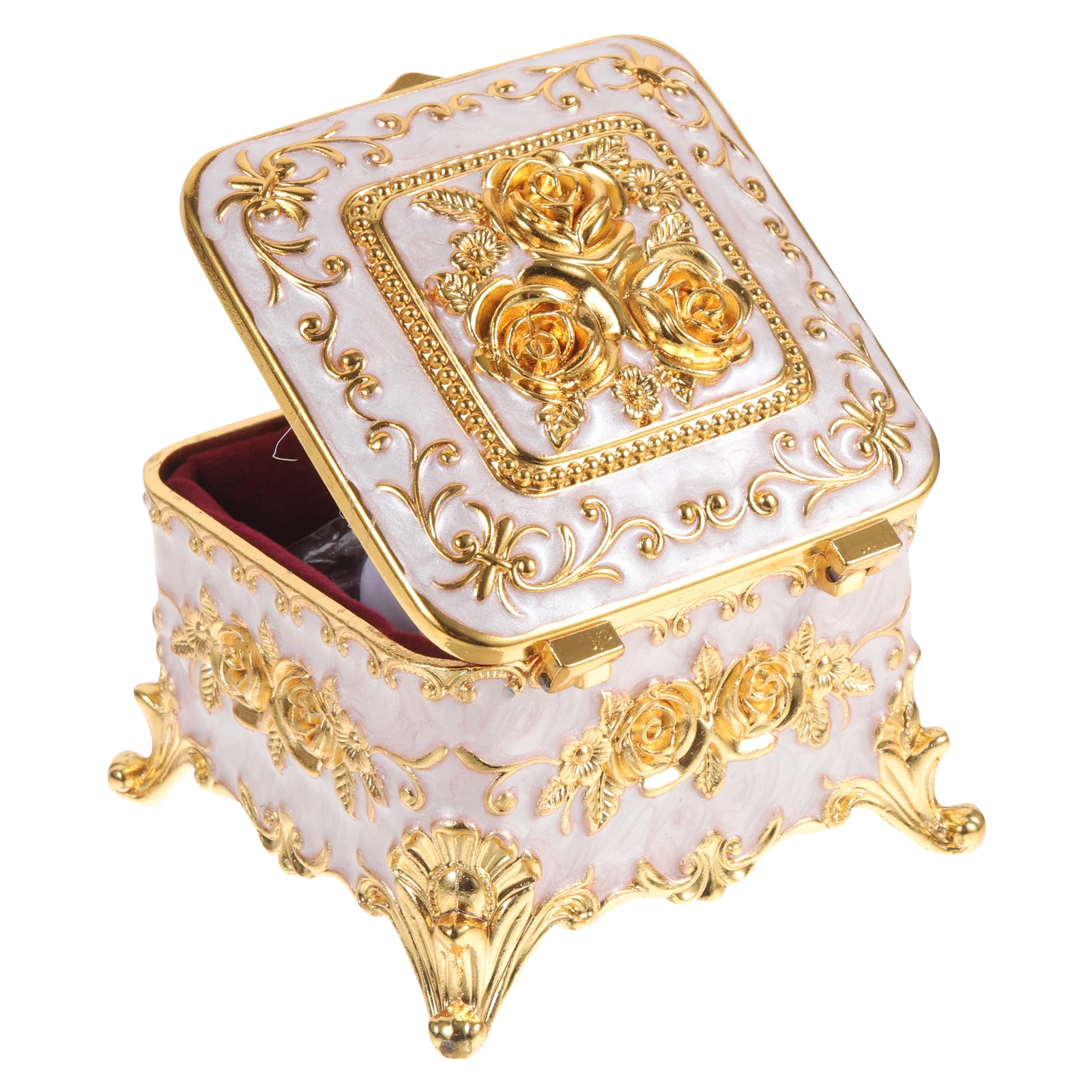 

Alloy Jewelry Box Vintage Style with Relief Flower Pattern Decorative Trinket Organizer for Necklace Earring Ring Storage
