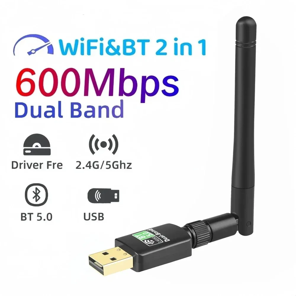 

600Mbps USB Bluetooth 5.0 Wifi Adapter 2 in 1 For PC BT wifi5 2.4G 5G Dongle Usb Wireless WiFi Receiver Network Card