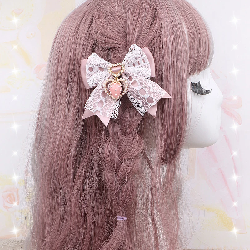 Женские аксессуары для волос, кружевные заколки ручной работы с клубничным бантом, модный подарок для девочек, заколка для волос с бантом, черный, бежевый, белый цвет