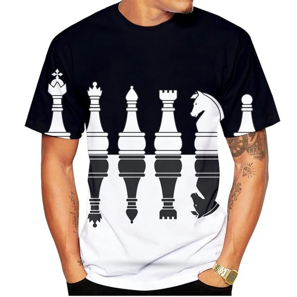 New Fashion Chess Printed T-shirt 3D T Shirt Round Neck Short Sleeve Men Tops