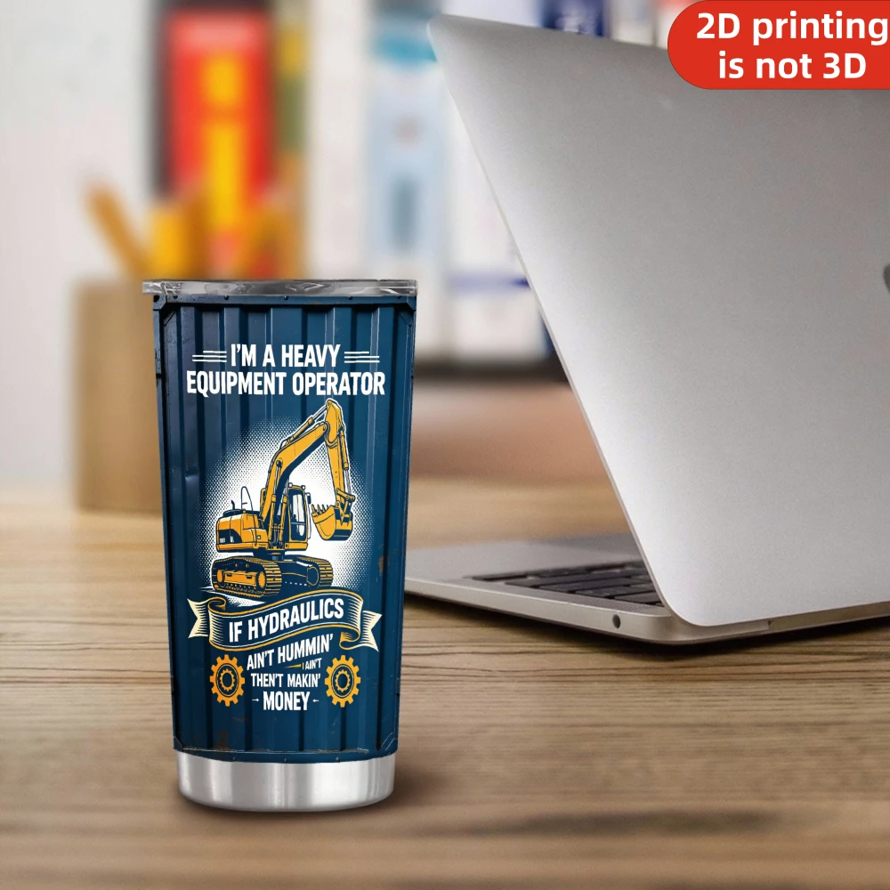 20oz Heavy Equipment Operator Printed Stainless Steel Tumbler with Lid and Straw, Excavator Construction Worker Vacuum Insulated Travel Coffee Mug Gifts for Men