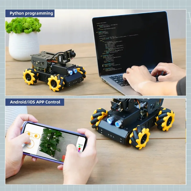 AI Vision Line Seguidor Wheel Raspberry Robot Car com câmera para iniciantes Kit de robô educacional