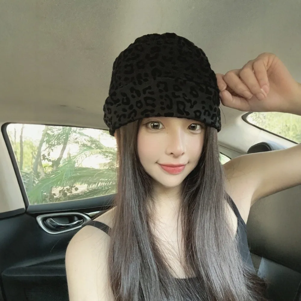 

Retro Vintage Y2k Baggy Cap American Style Versatile Pullover Hats Stacking Adjustable Fit Leopard Beanies Cap Streetwear