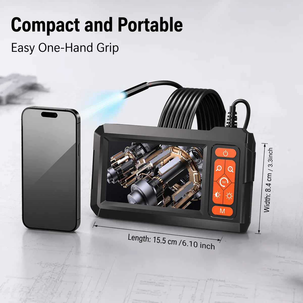 4.3‑Inch IPS Screen Automotive Endoscope Camera, 1080P HD Borescope Inspection Camera with 8 Adjustable LED Lights for Auto Engine Diagnostic Repair