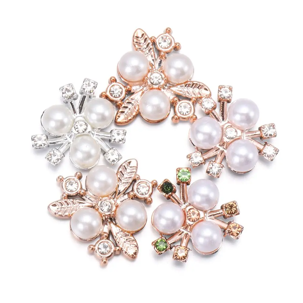 10PCS Pearl Flower Rhinestone Buttons Sparkling Crystal Hairpins Decoration Clothes Sewing Accessories