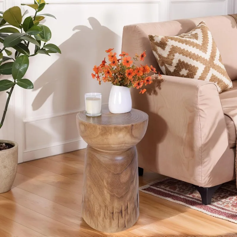 19”H Rustic Tree Stump Side Table Natural Wooden End Table,Round Wood Accent Stool for Living Room, Patio, Garden（Natural Color）