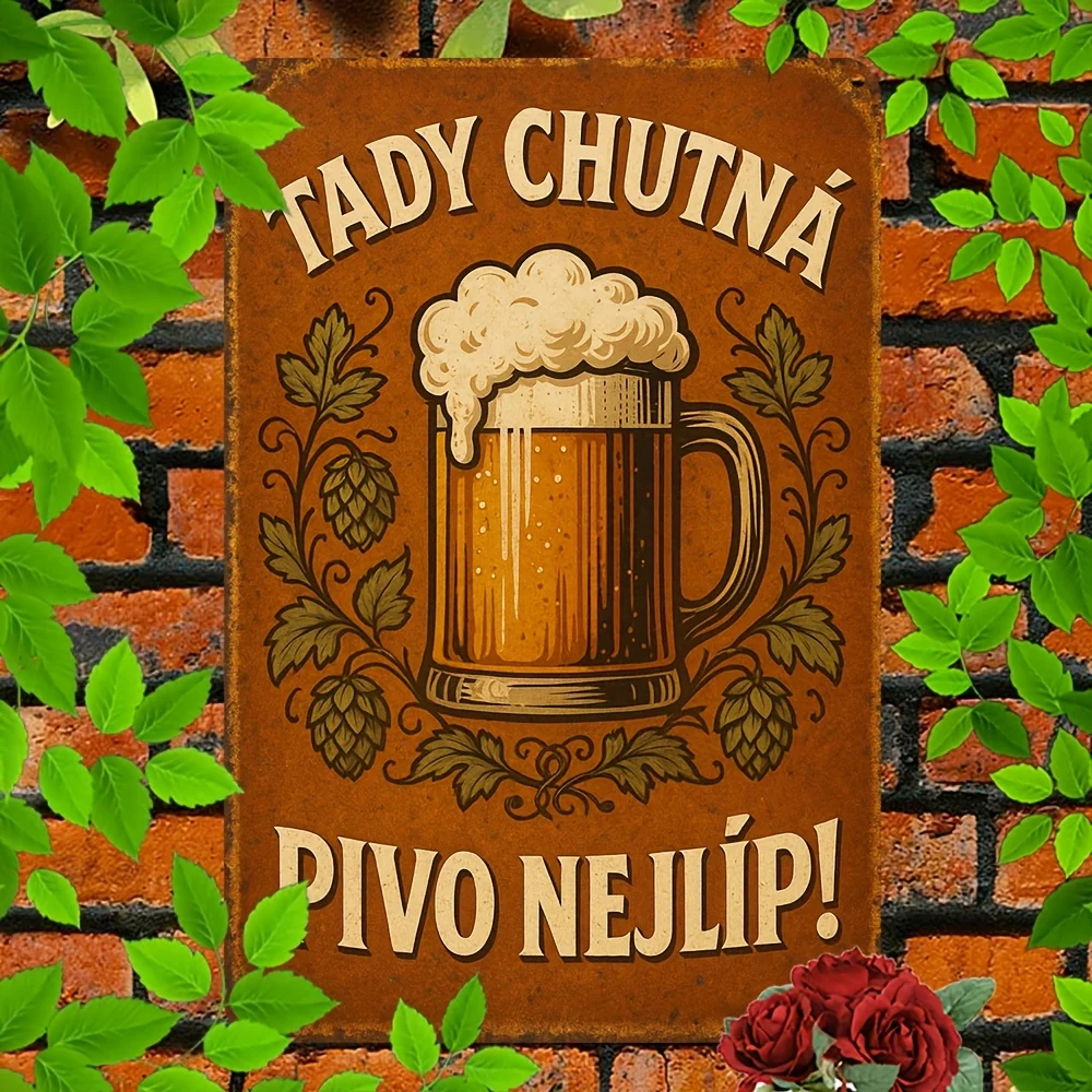 CIFbuy Vintage Czech Beer Cup Floral Aluminum Wall Art Waterproof Wear Resistant Home Cafe Bar Garage Man Cave Room Decor