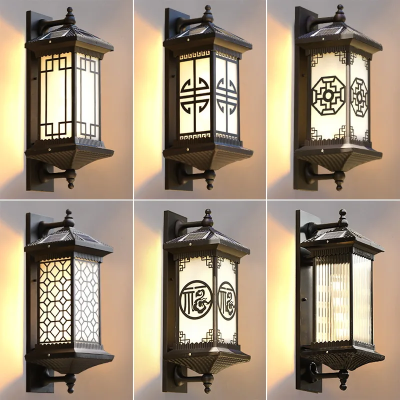 Outdoor Wall Lights Waterproof Solar Courtyard Outside Retro Sconces Villa Garden Corridor Exterior Wall Lamp Antique Lantern