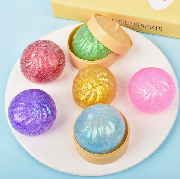 Glitter Gold Flake Fake Bun Fidget Toy, Soft Slow Rebound Decompression Toy for Stress Release