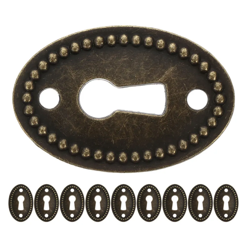 

10pcs Keyhole Cover Plate Oval Vintage Alloy Insert For Drawer Cabinet Door Jewelry Box Desk Furniture Home Office Decor