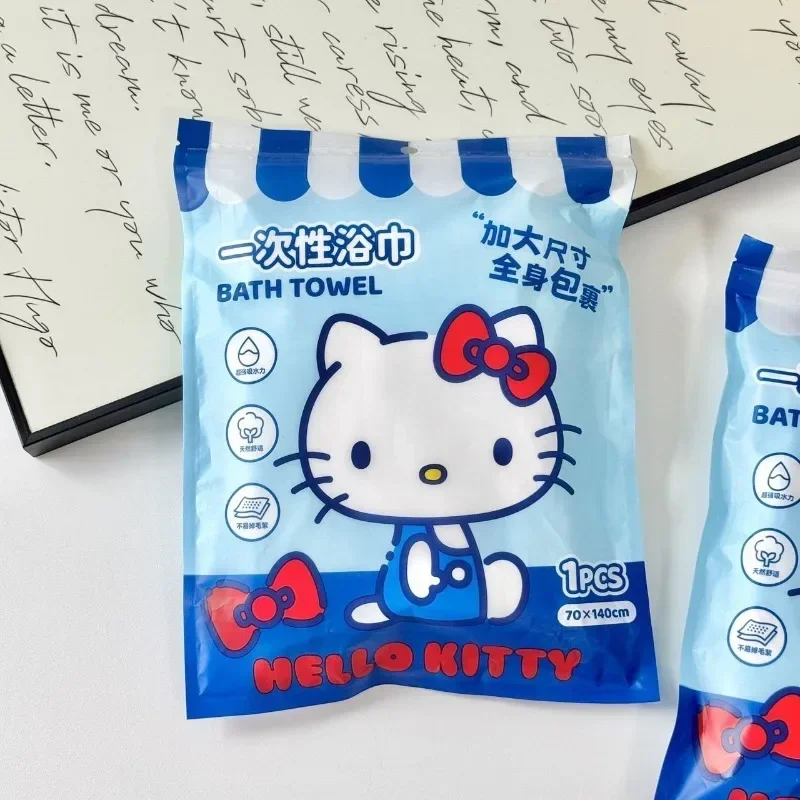 

New Hot Selling 1PCS HelloKitty Blue KT Disposable Bath Towel for Business Travel Thickened Water Absorption 70x140cm