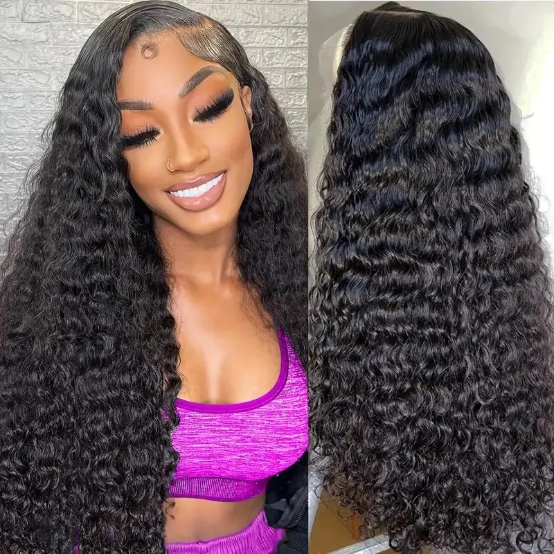 Rosabeauty 250% Density 13x4 HD Lace Front Human Hair Wigs Deep Wave 5X5 Preplucked Glueless Ready To Go Curly Wig 40 Inches