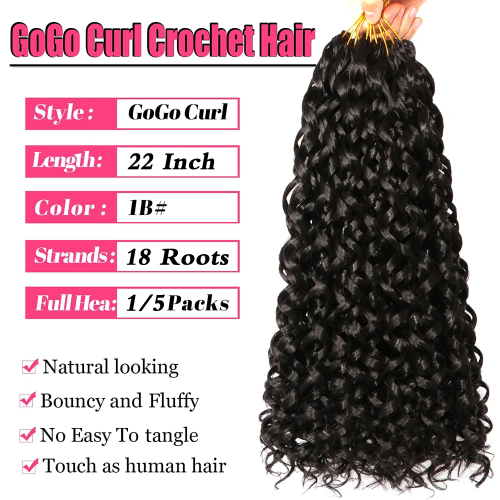 GoGo Curl-pelo de ganchillo para mujeres negras, rizo corto de playa, trenzas de ganchillo bohemias, pelo sintético de onda profunda negro Natural