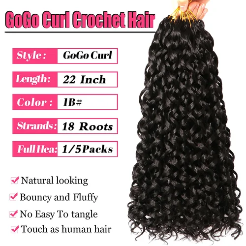 Imagen 2 del producto GoGo Curl-pelo de ganchillo para mujeres negras, rizo corto de playa, trenzas de ganchillo bohemias, pelo sintético de onda profunda negro Natural