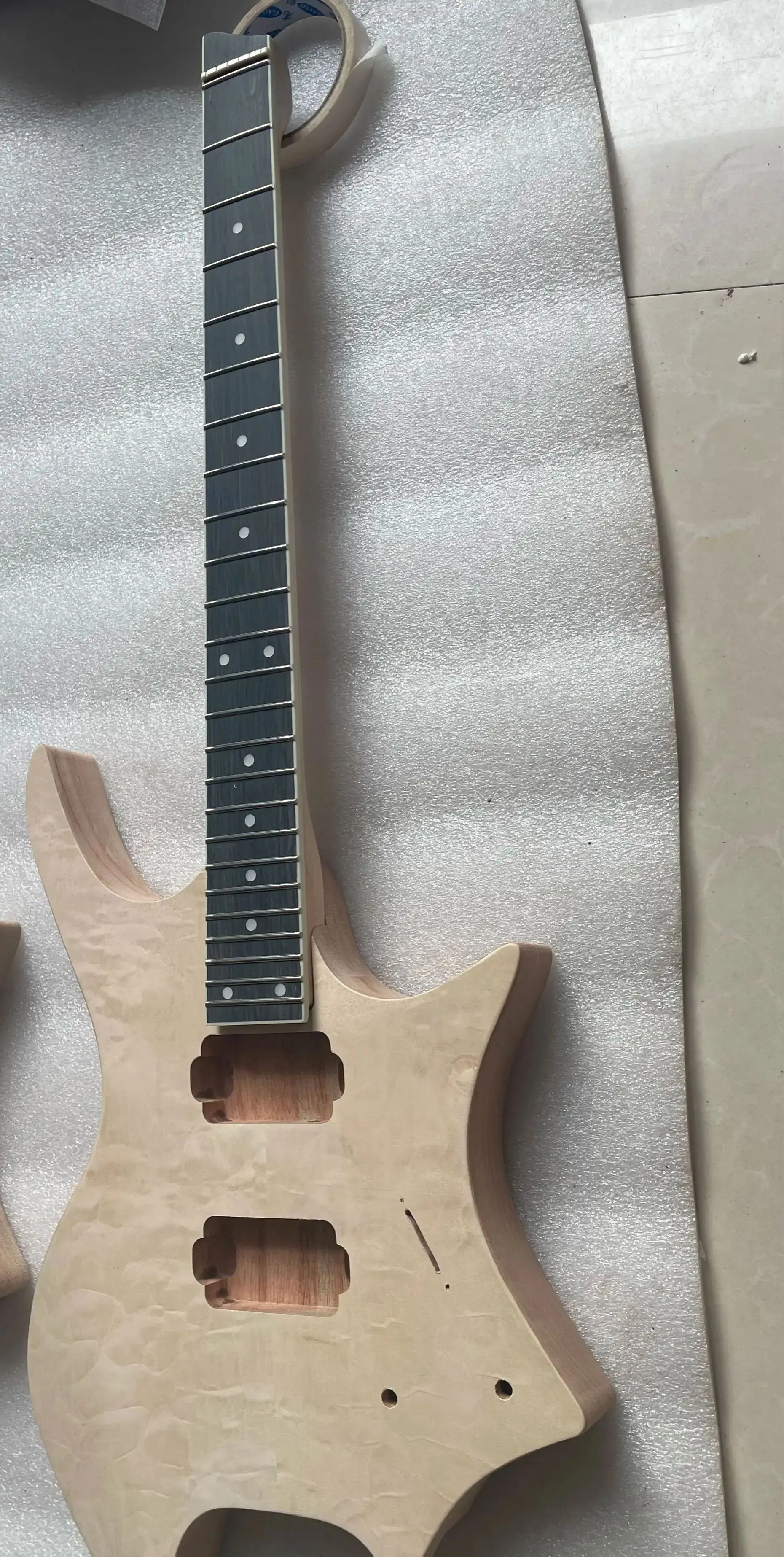 Blank Headless Electric Guitar, Unfinished, Professional DIY , Mahogany Maple Veneer Body and Maple Engineer Wood Neck,Brand New