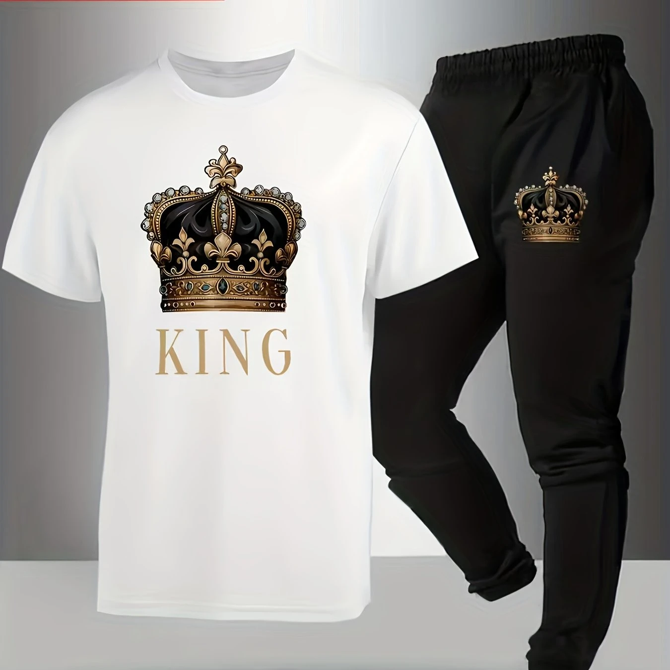 

Новинка 2026: Мужской комплект для сна из хлопка с вышивкой «Королевская корона», удобная пижама с круглым вырезом и коротким рукавом, простой стиль