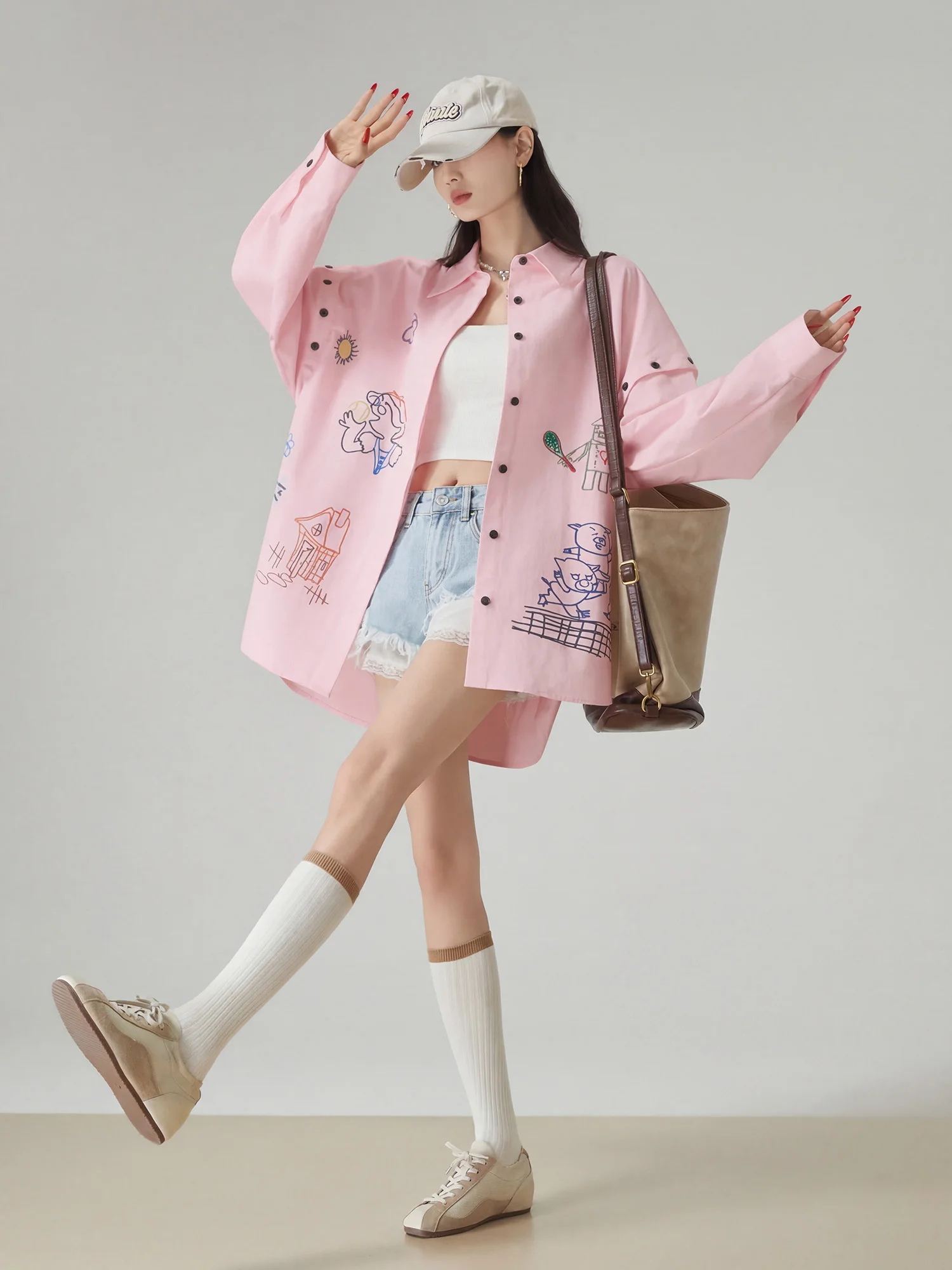 

Simple Commuter Style Long Sleeve Pink Shirt Loose Fit Printed Collar Top Women's Fashion Spring Summer New Design