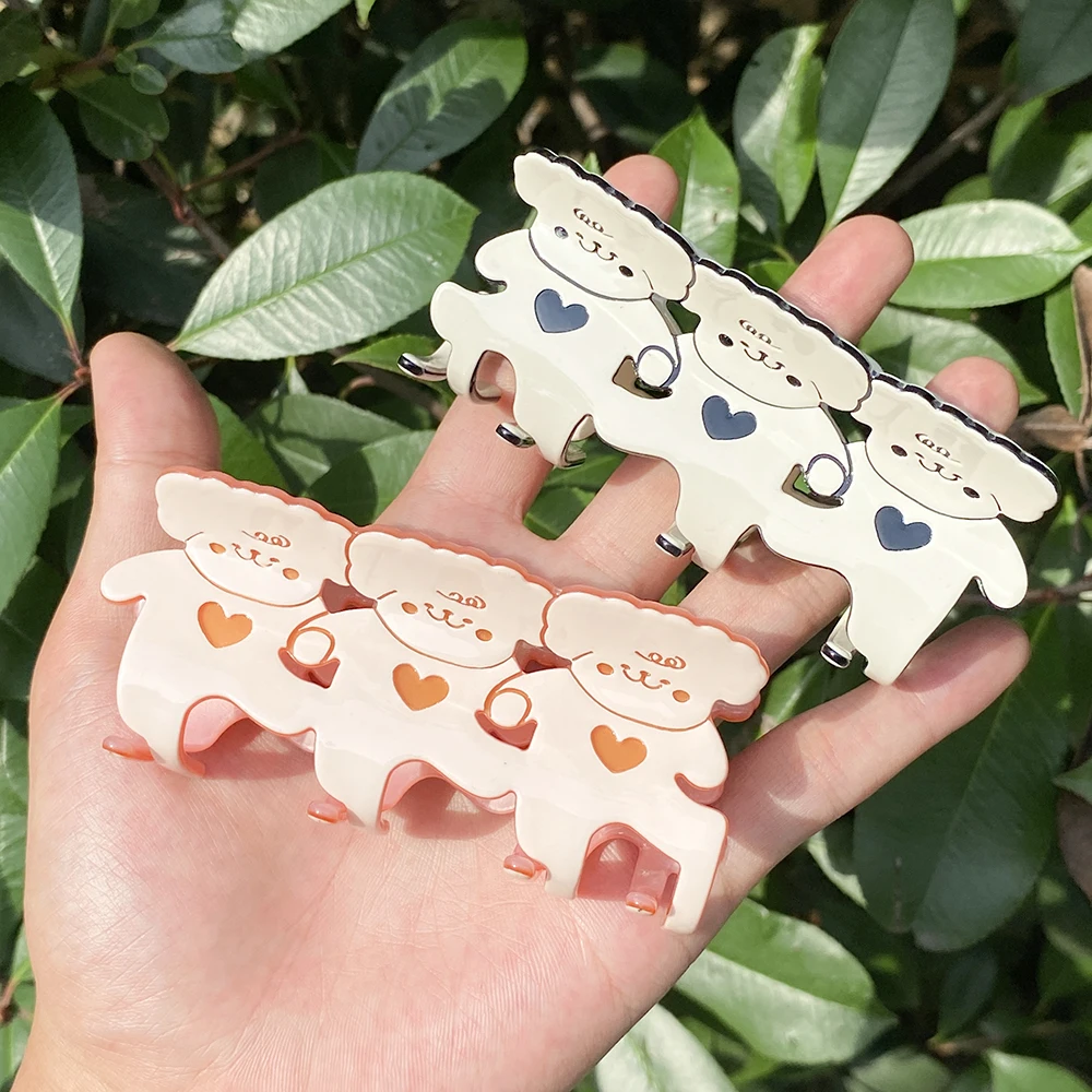 

День святого Валентина, полое сердце, розовая, белая заколка для волос для собак, коготь для женщин, модная заколка из ацетата с животными, большой размер, аксессуары для волос