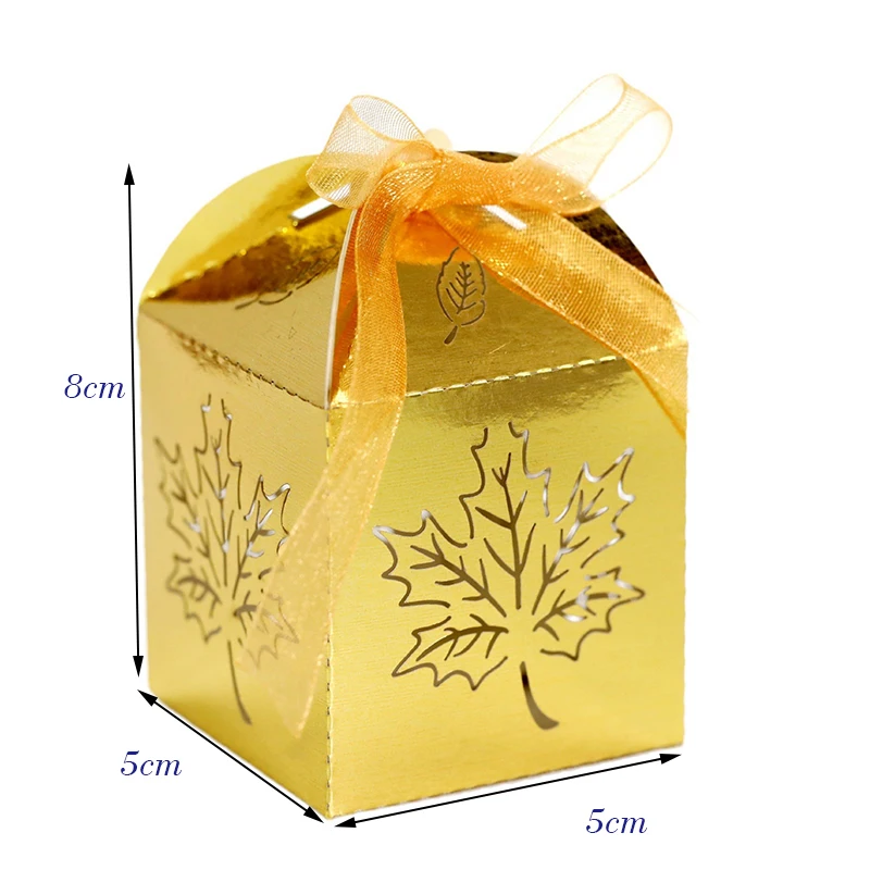 50Pcs Laser Cut Tree Leaf Candy Gift Box Maple Chocolate Wedding Favor Gift Packaging Box With Ribbon Birthday Party Decoration