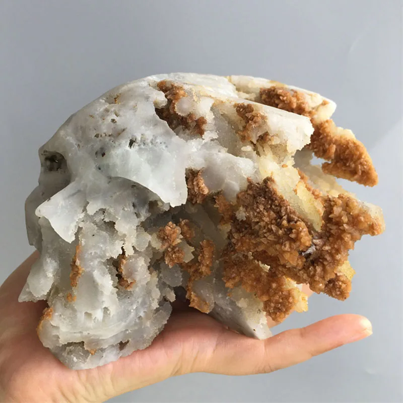Natural Sphalerite With Crystal Quartz Cluster Carved Big Skull Carving Craft Energy Energy Home Decor Collection