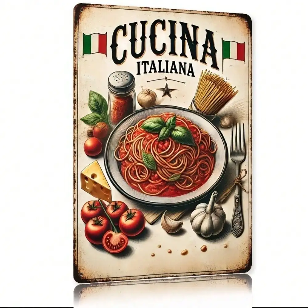Brewster Retro Blechschild 8x12, Vintage italienisches Essen Spaghetti Carbonara Wanddekoration, Küche Café Metallkunst mit einfacher Montage, Ru