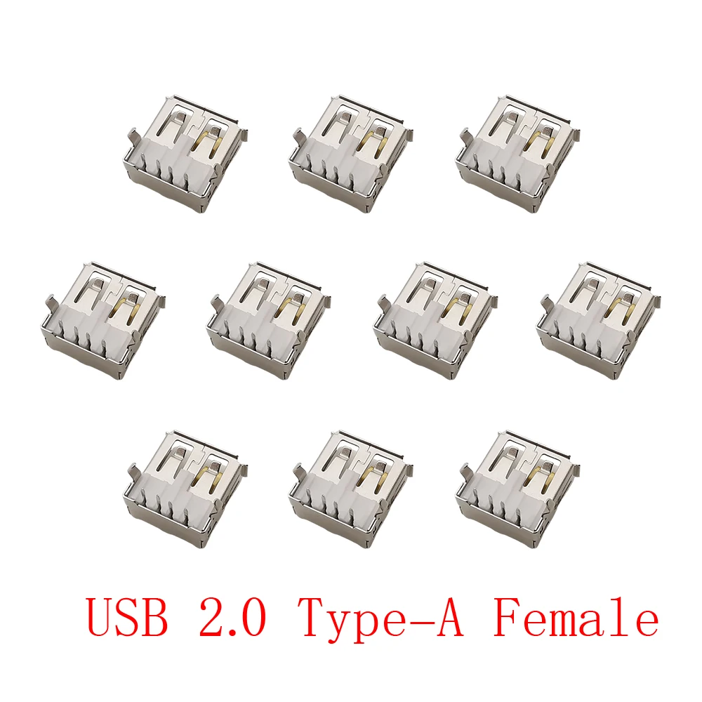 5V USB 2.0 Type-A Female 4 Pins Charging Data Port Connector 90 Degree Right Angle DIP PCB Soldering USB-A Socket Jack Interface