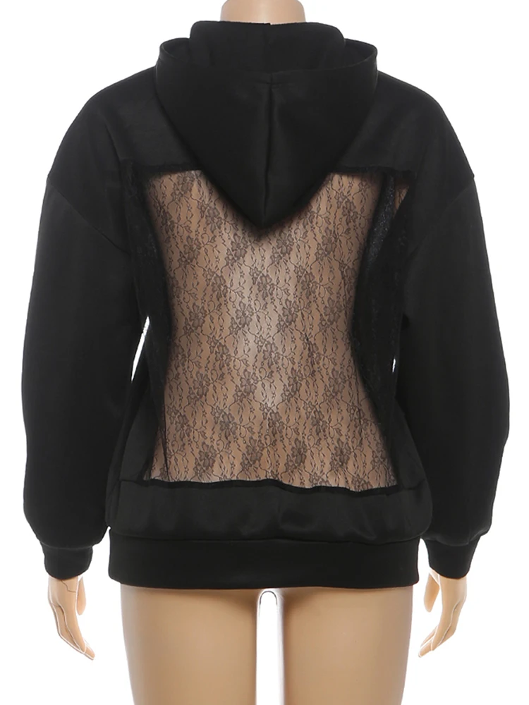 Kliou شبكة المرقعة عارية الذراعين البلوز امرأة الخريف الاتجاه مقنعين كم كامل المعتاد نمط الساخن الفتيات شارع العليا بلوزات على الموضة #6