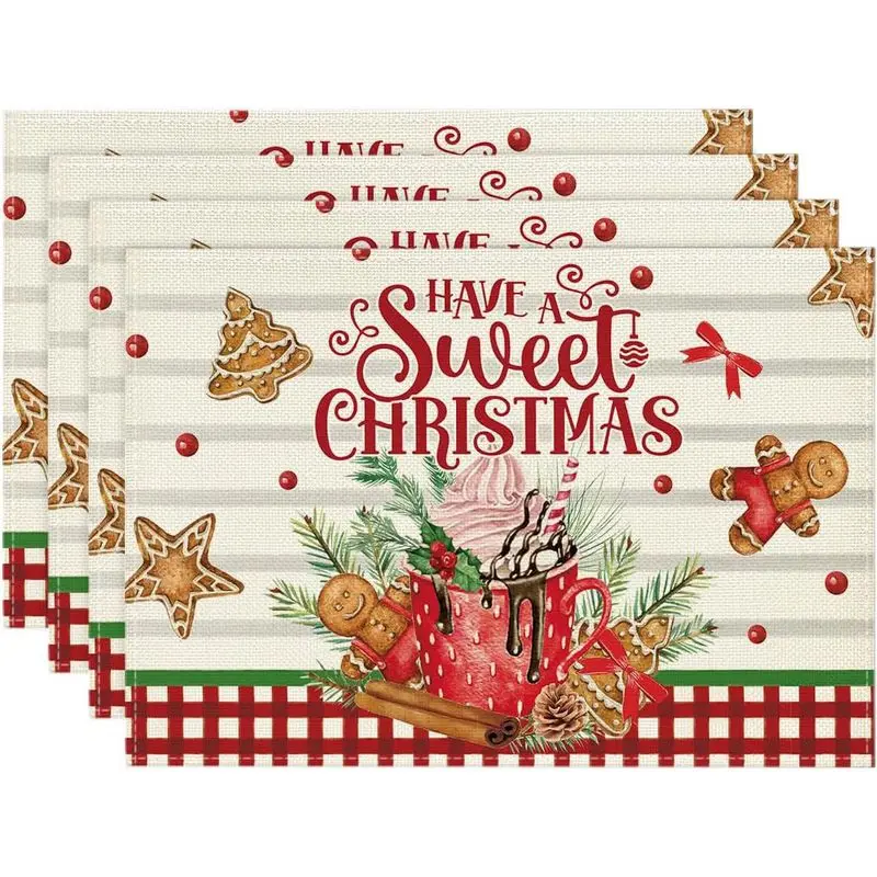VIKAMA Christmas Gingerbread Man Meal Mat Waterproof and Insulated Table Mat Holiday Party Home Restaurant Table Decoration Mat