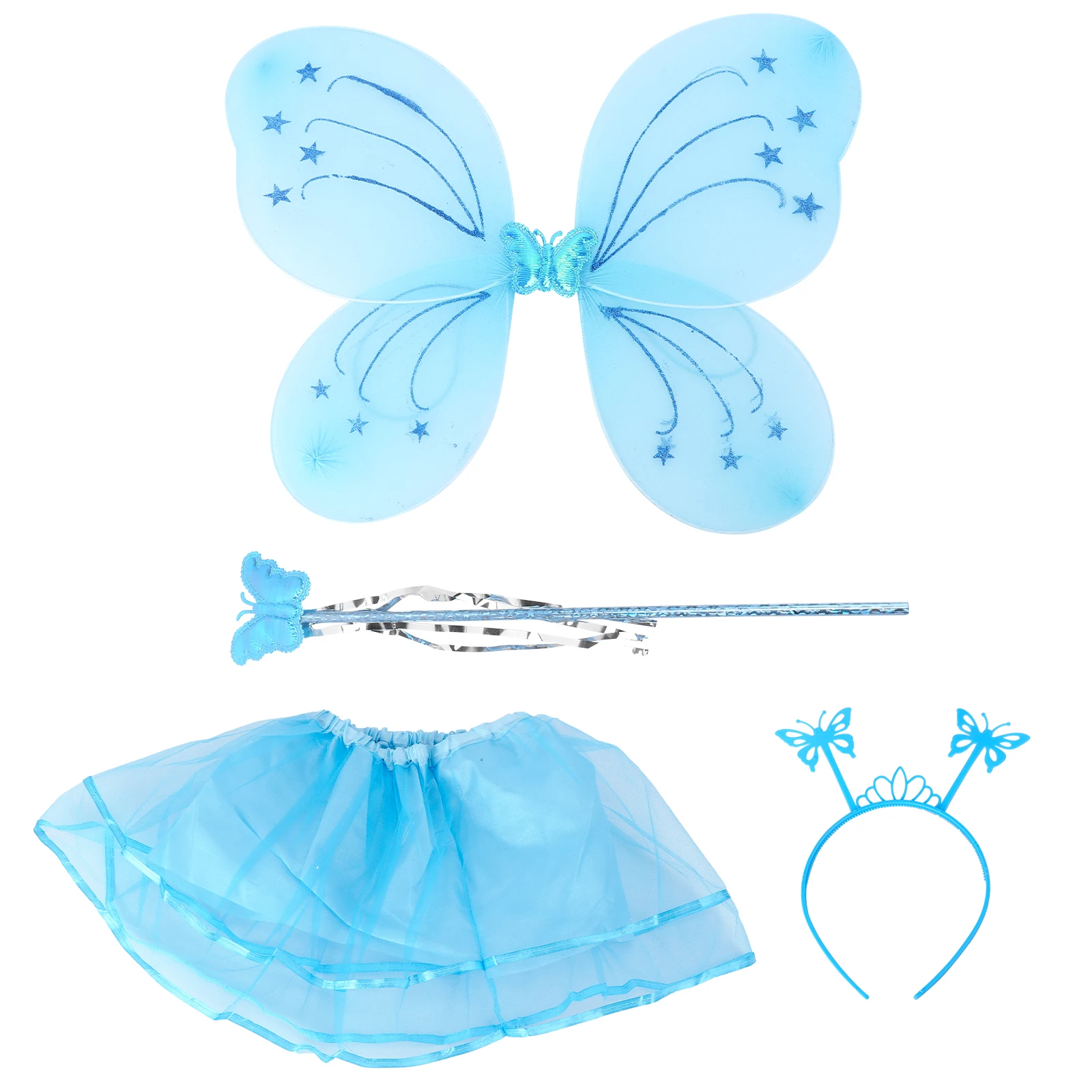 

Butterfly Wings Headdress Tutu Costume for Girls Single Layer Skirt Headband Fairy Wand Halloween Stage Performance Props