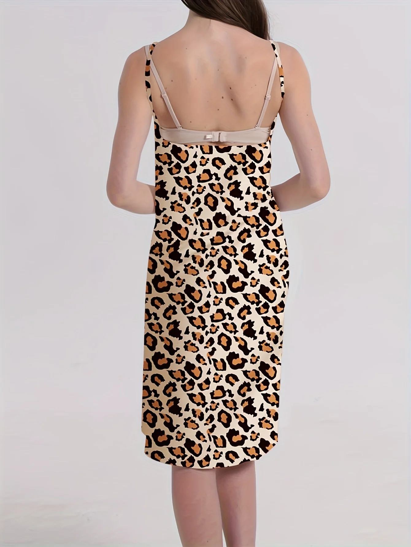 Regular Size Women's Elegant Floral Pattern V-Neck Backless Cami Dress