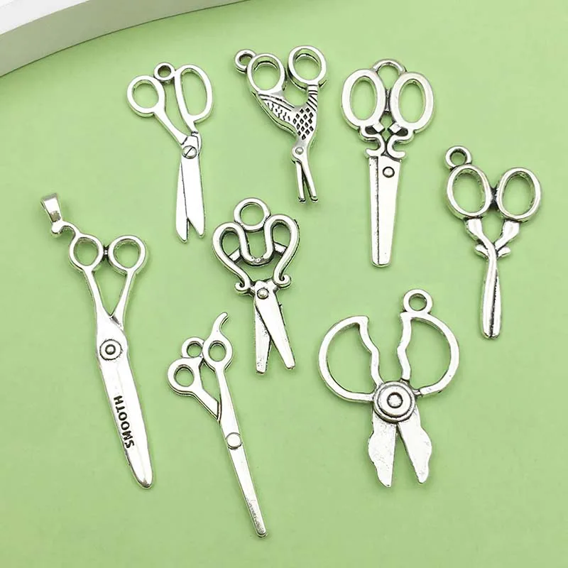 16pcs Zinc Alloy Antique Silvery Sewing Tool Charms Mini Scissor Pendants  for DIY Bracelet Necklace Jewelry Making