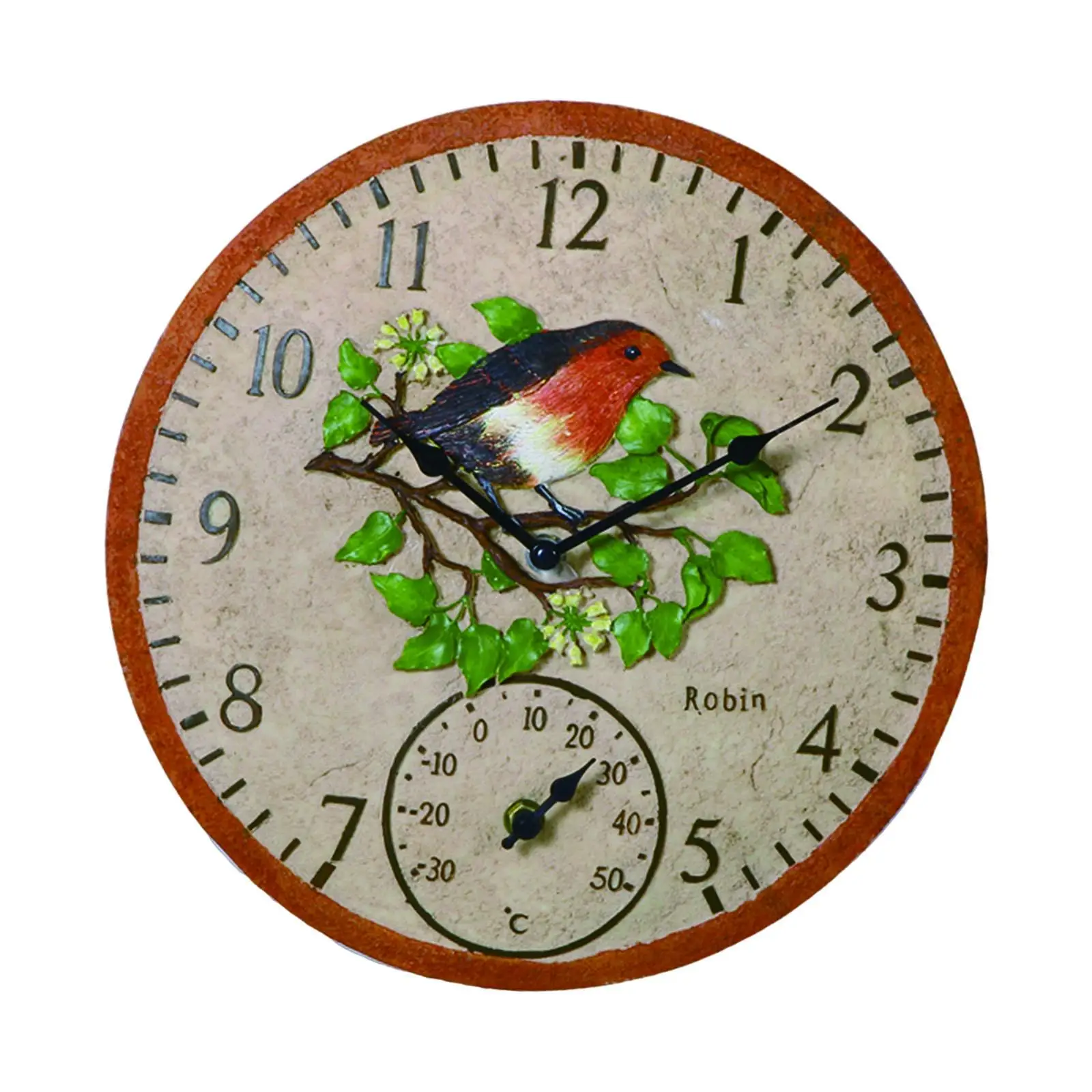 Wall Clock Birds Decor IP44 Waterproof 12'' Round Easy to Use Decorative Clock Hanging Clock for Home Patio