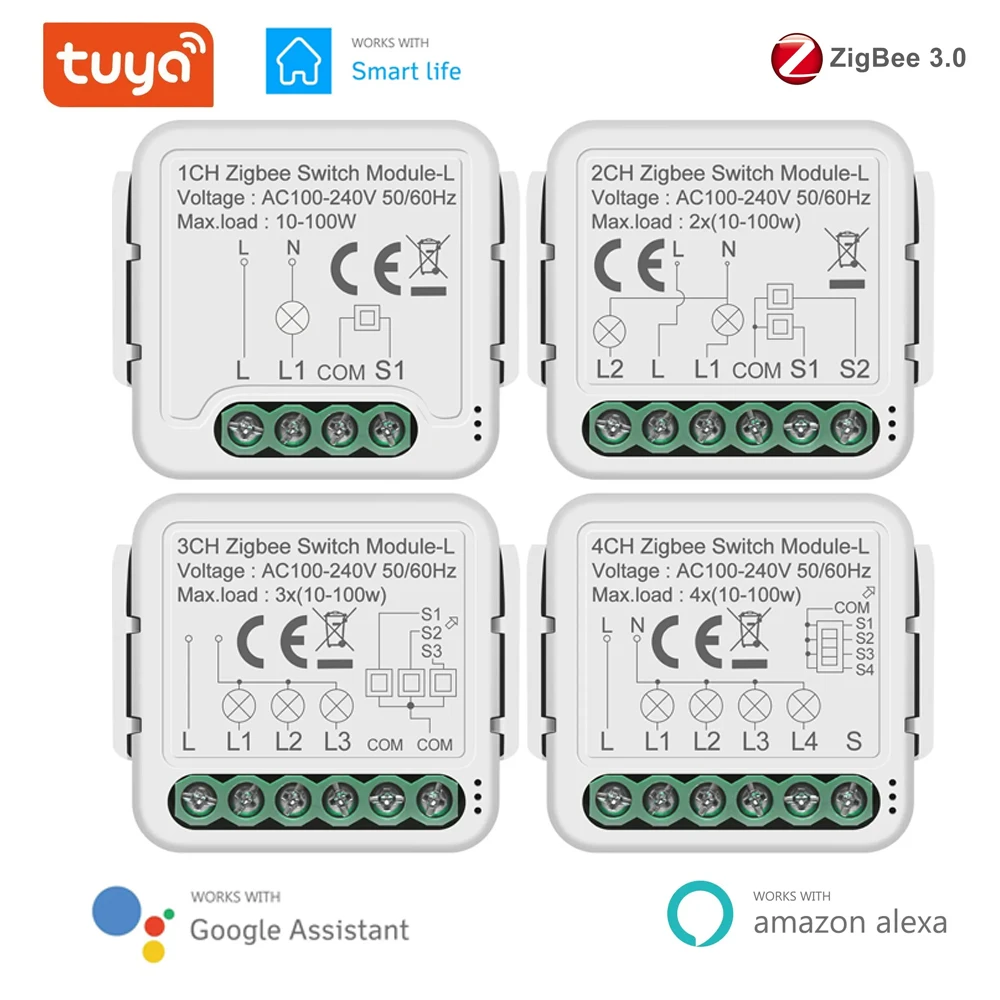 Tuya Smart ZigBee Switch Module No Neutral Wire Required Smart Home DIY Light Breaker Works with Alexa Google Home