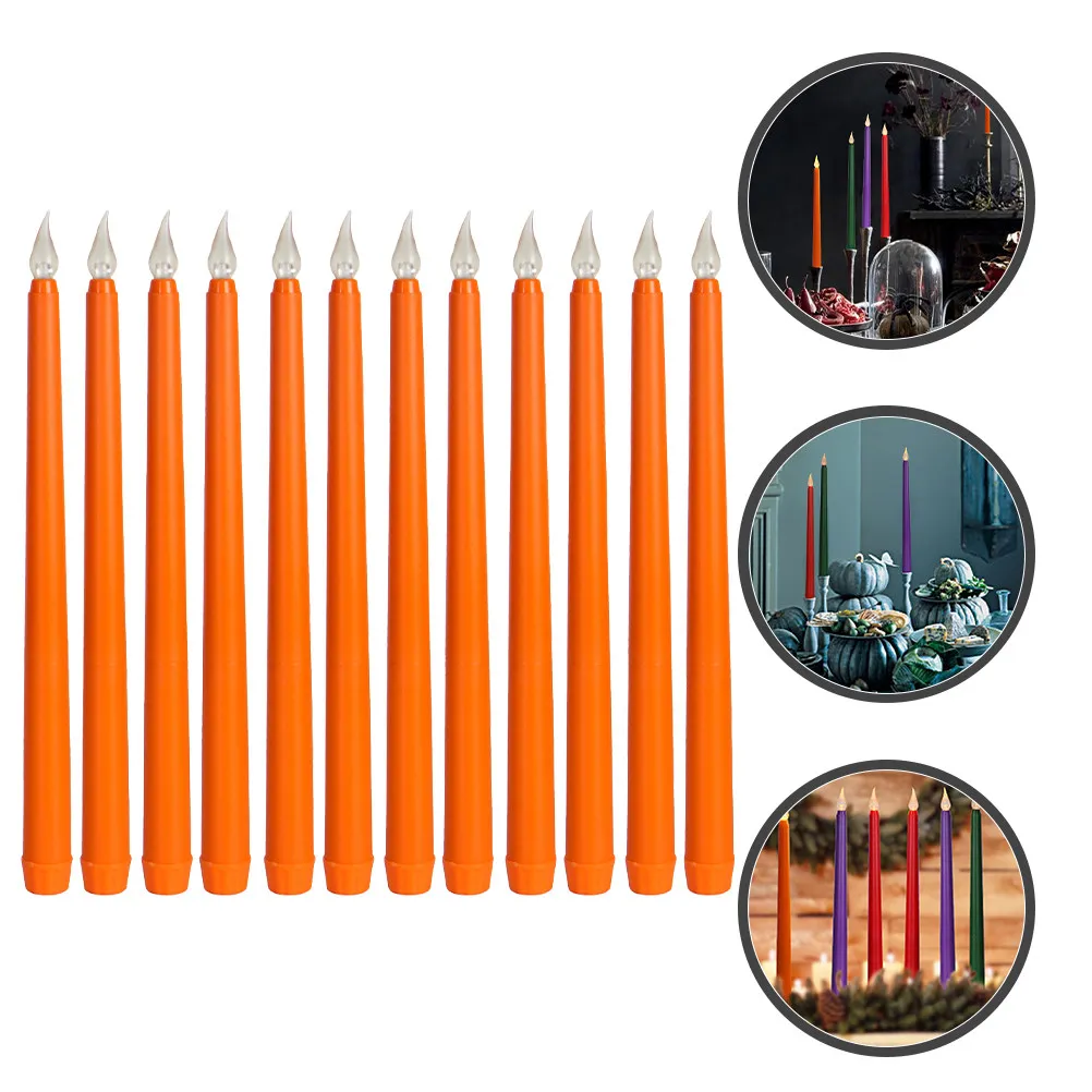 12Pcs Flameless LED Electronic Taper Candles Battery Powered Warm Light Romantic Home Party Wedding Lights