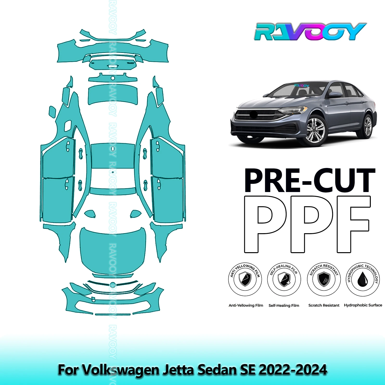 

Full Vehicle Clear Bra Precut PPF Paint Protection Film For Volkswagen Jetta Sedan SE 2022-2024