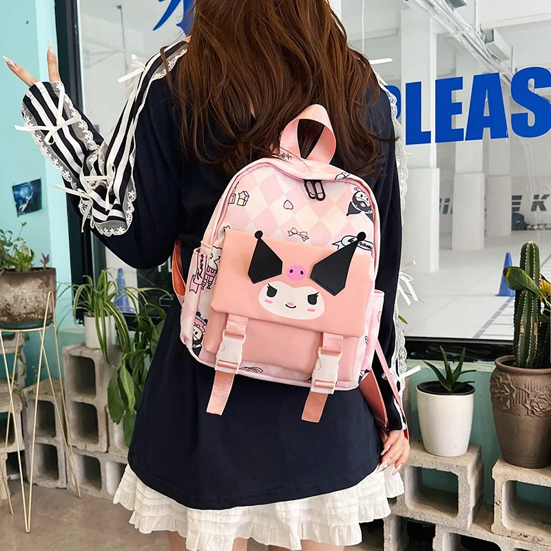 Sanrio Kulomi mochila escolar casual fofa de desenho animado simples e leve estilo universitário mochila de grande capacidade