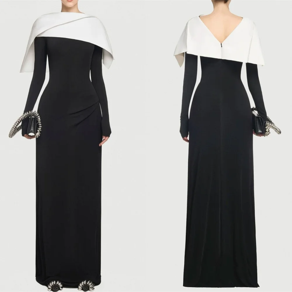 

Customized Elegant Long Sleeves Jersey Prom Dresses High Quality Saudi Arabia Evening Dress Classic Zipper Back Celebrity Gowns